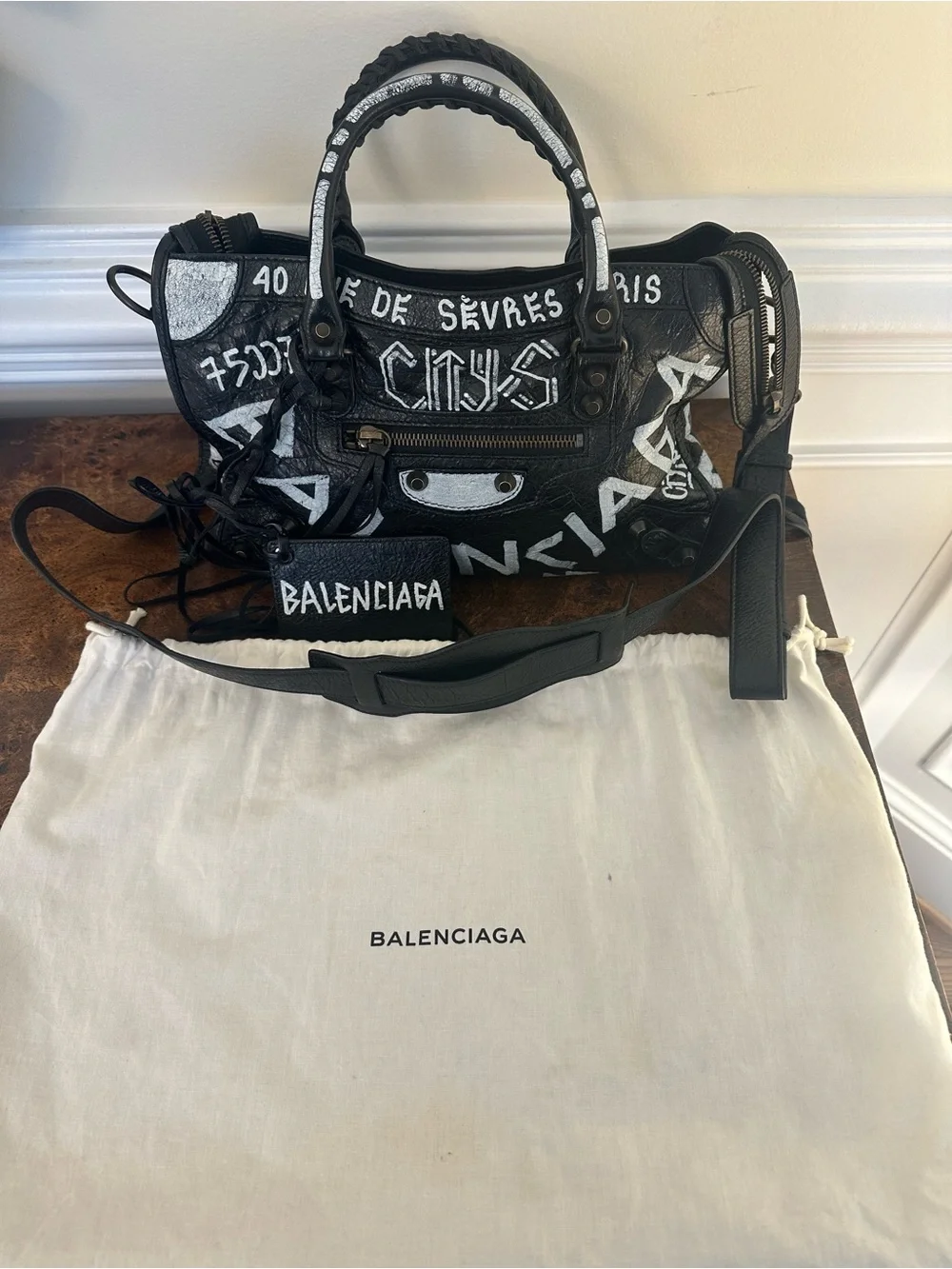Balenciaga Small Black Graffiti Motorcycle City Bag